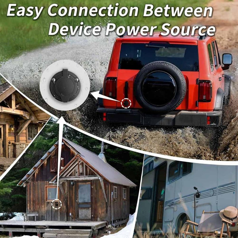 15A 125V AC Port Plug, RV Shore Power Inlet Charger Plug,12AWG Heavy-Duty RV Waterproof Shore Power Inlet Socket with 16" Extension Cord & Integrated Receptacle Box for RVs Trailers Boats (Black) - Image 5